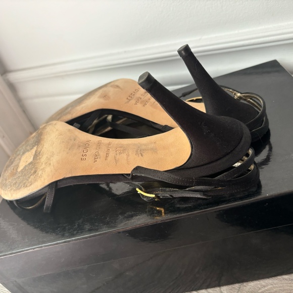 Escada Black Satin Strappy Heels – Size 38 – In Box - Picture 3 of 5